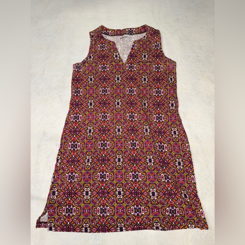 NWOT Lands End Women's Medium Pink Purple Mosaic Print Sleeveless Pullover Dress